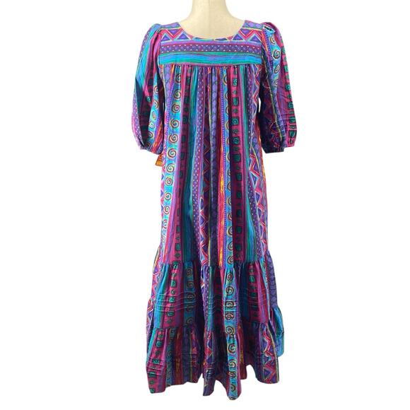 Vtg 80s 90s Two Potato Laguna Beach Artsy Midi Muumuu Dress Womens XS Cotton NOS - Picture 3 of 16